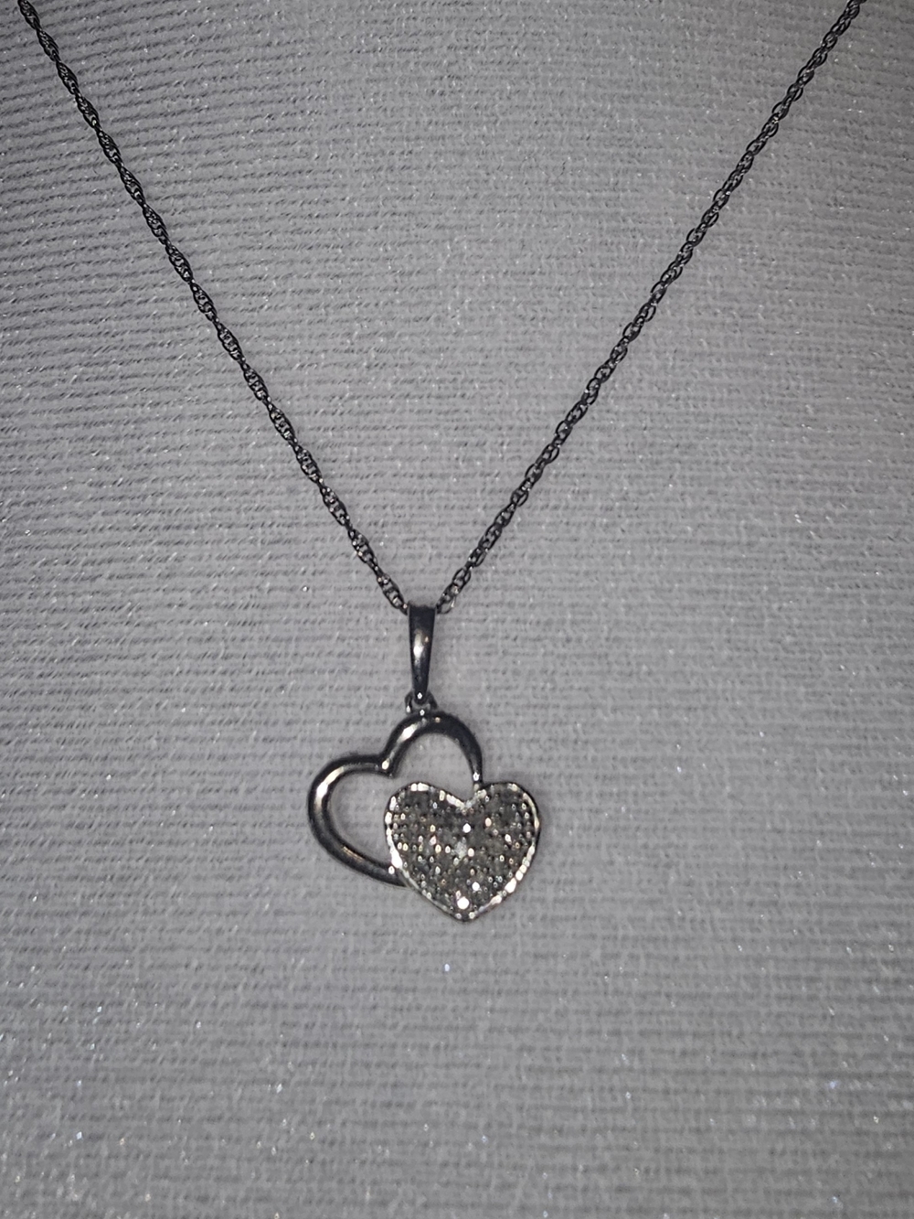 Sterling Silver Double Heart Pendant Necklace 18 Inches